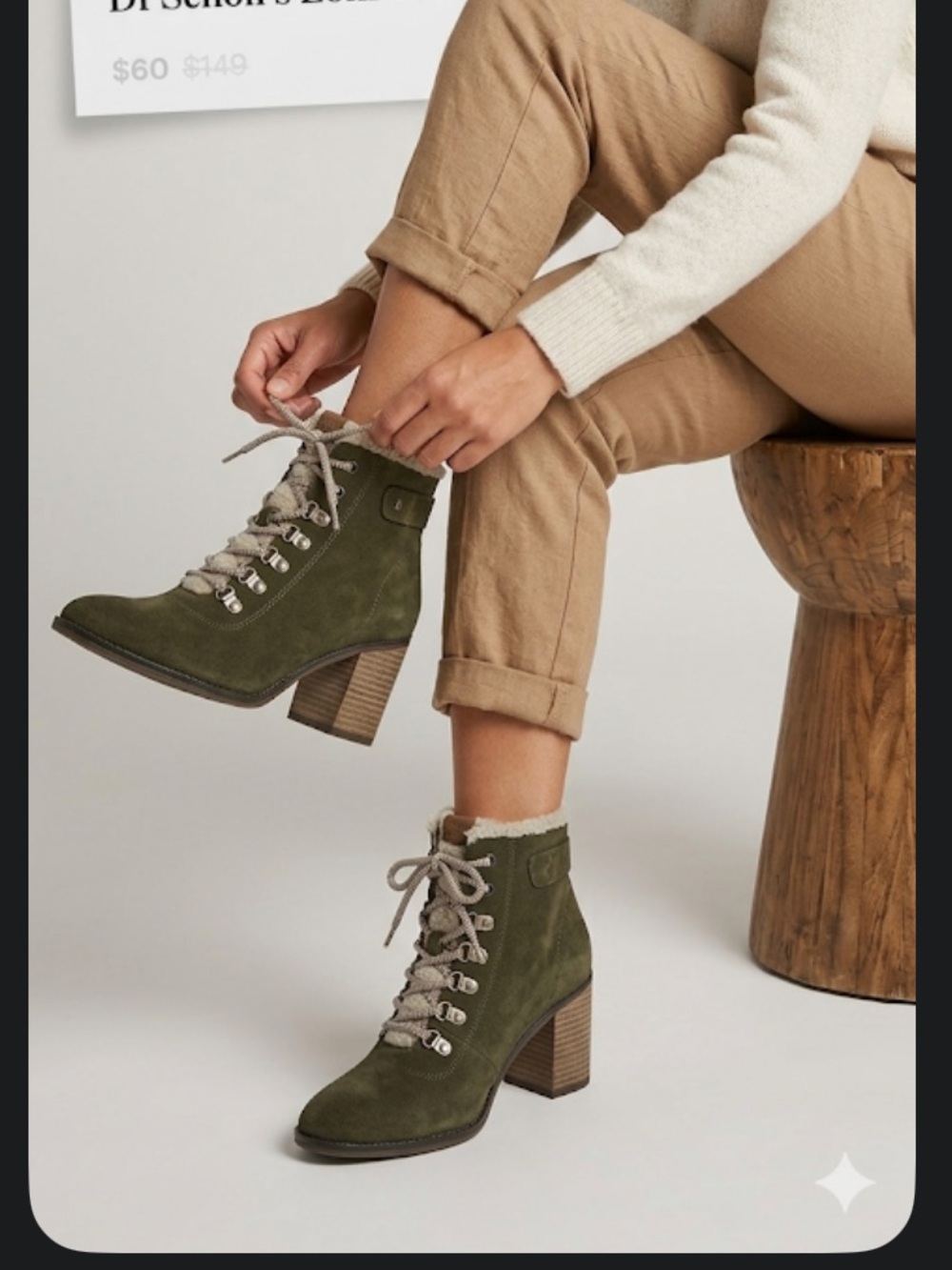 Dr Scholl’s Loni Bootie - Olive Green suede  NWOT  size 9